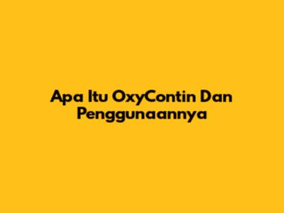 Apa Itu OxyContin Dan Penggunaannya