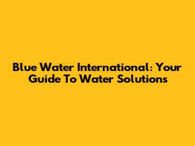 Blue Water International: Your Guide To Water Solutions