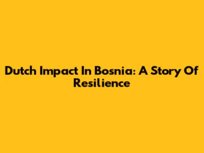 Dutch Impact In Bosnia: A Story Of Resilience
