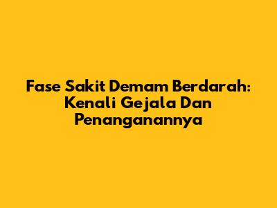 Fase Sakit Demam Berdarah: Kenali Gejala Dan Penanganannya