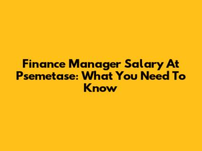 Finance Manager Salary At Psemetase: What You Need To Know