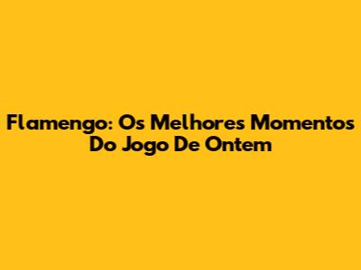 Flamengo: Os Melhores Momentos Do Jogo De Ontem
