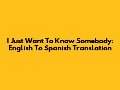 I Just Want To Know Somebody: English To Spanish Translation