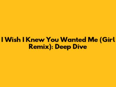 I Wish I Knew You Wanted Me (Girl Remix): Deep Dive