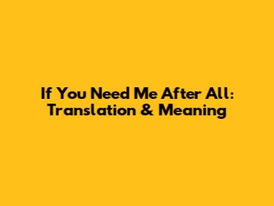 If You Need Me After All: Translation & Meaning