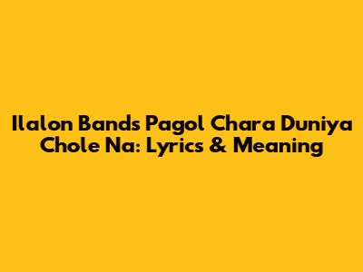 Ilalon Band's 'Pagol Chara Duniya Chole Na': Lyrics & Meaning