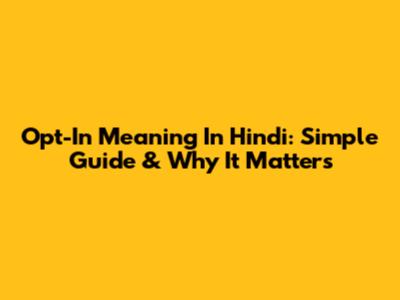 Opt-In Meaning In Hindi: Simple Guide & Why It Matters