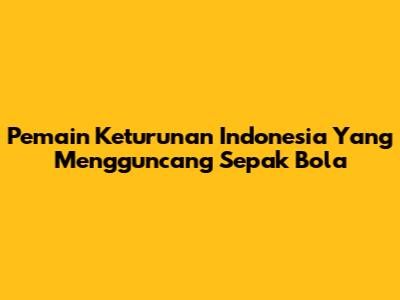 Pemain Keturunan Indonesia Yang Mengguncang Sepak Bola