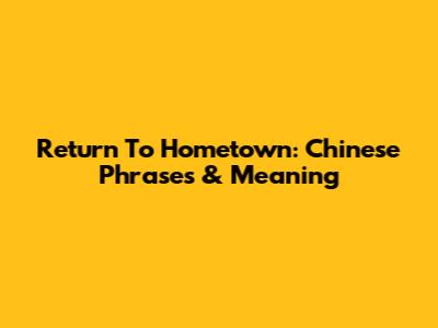 Return To Hometown: Chinese Phrases & Meaning