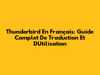 Thunderbird En Français: Guide Complet De Traduction Et D'Utilisation
