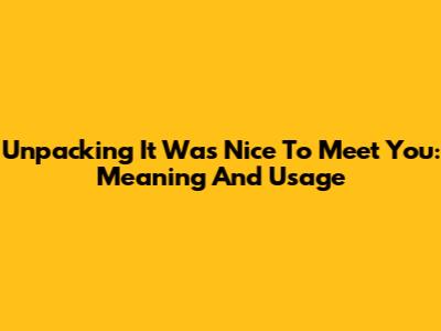 Unpacking 'It Was Nice To Meet You': Meaning And Usage