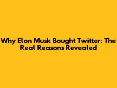 Why Elon Musk Bought Twitter: The Real Reasons Revealed